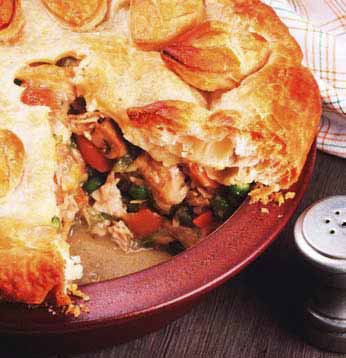 Пирог с курицей, овощами и грибами