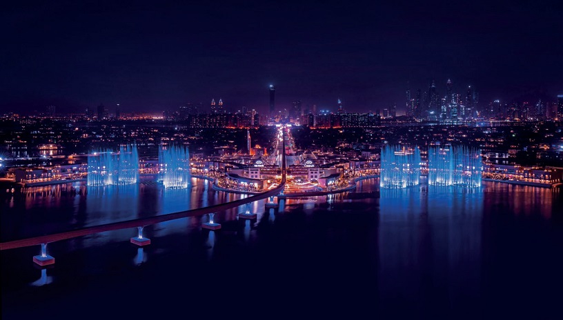 Фонтан в акватории острова The Palm Jumeirah