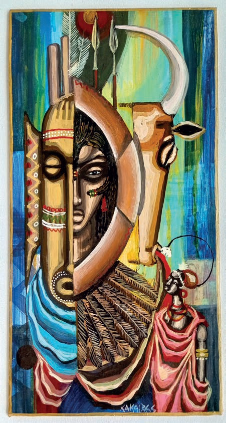 Samuel Kakaire, Warriors, Mask and Cow, 1997